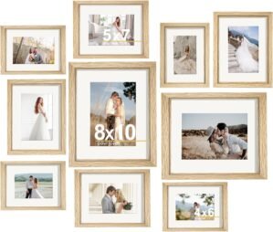 10 Pack Picture Frames Collage Wall Decor – Gallery Wall Frame Set with Mat for Wall Mounting or Tabletop Display, Including Two 8×10, Four 5×7, Four 4×6 Photo Frames, Real Glass