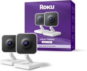 Roku New Indoor Camera 2024 – Home Security – 2-Pack – Wired Security Camera & Pet Monitor with 1080p HD Color Night Vision, Works with Alexa & Google, Motion & Sound Detection, WDR & WiFi 6