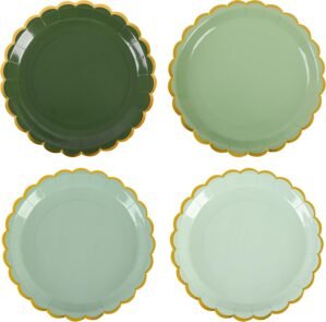 Sage Green Scalloped Party Plates Gold Foil Border Paper Plates Disposable 9inch Gradient Green Serving Plates for Birthday Christmas Baby Shower Party Supplies (48, Sage Green)