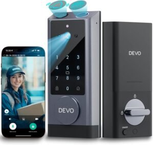 Devo G1 Video Smart Lock with Camera&Doorbell,6-in-1 Keyless Entry Door Lock with App Remote,Fingerprint ID,Auto Locks,Built-in Wi-Fi Smart Deadbolt for Front Door,Easy Install,Waterproof,BHMA Grade 3