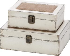 Deco 79 Wooden Decorative Box Decorative Keepsake Boxes with Hinged Lid, Set of 2 Storage Boxes 10″, 8″W, White