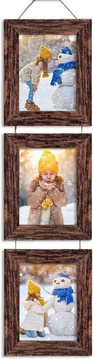 4×6 Wall Hanging Picture Frames Collage with 3 Opening Frames Brown