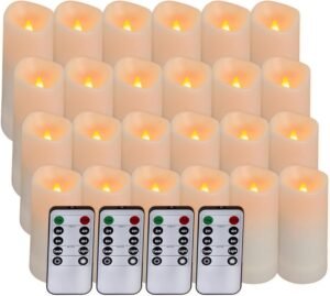 Aignis Flameless LED Candles Battery Operated with 10-Key Remote and Timer, Outdoor Indoor Waterproof for Home/Birthday/Wedding/Holiday Décor, Exquisite Set of 24 (D2.2” x H4”/5”/6”/7”)