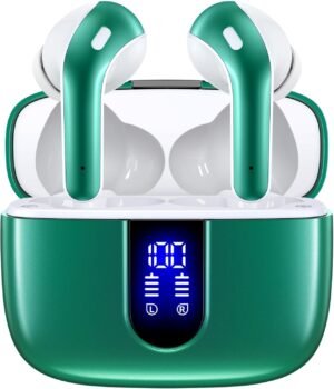 TAGRY Bluetooth Headphones True Wireless Earbuds 60H Playback LED Power Display Earphones with Wireless Charging Case IPX5 Waterproof in-Ear Ear buds with Mic for TV Smart Phone Laptop Computer Sports