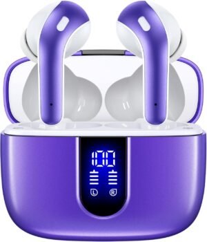 TAGRY Bluetooth Headphones True Wireless Earbuds 60H Playback LED Power Display Earphones with Wireless Charging Case IPX5 Waterproof in-Ear Ear buds with Mic for TV Smart Phone Laptop Computer Sports