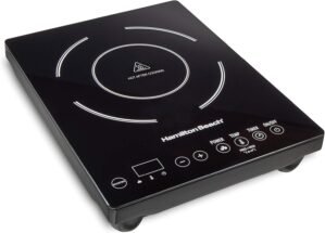 Hamilton Beach Portable Single Induction Cooktop Countertop Burner Hot Plate with Fast Heating Mode, 1800 Watts, 10 Temperature Settings up to 450F, Black (34104)