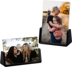 Boxalls 2 Pack Acrylic Picture Frames 4×6 with Translucent Black Base Stand, Frameless Photo Frame for Tabletop or Desktop Display (Horizontal + Vertical)
