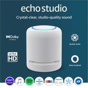 Amazon Echo Studio (newest model), Our best-sounding Alexa speaker, Perfect for living rooms, family rooms, and other large spaces, Glacier White