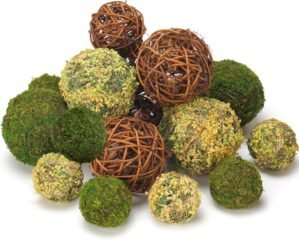 BYHER Decorative Balls for Centerpiece Bowls, 18pcs Fake Moss Balls + Wicker Rattan Balls Set Vase Bowl Filler for Home Garden Wedding Party Decor (Fresh Green + Rustic Brown)