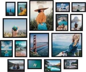 Giftgarden 16 Pack Black Picture Frames for Multi Sizes Photos, Assorted Set Including Two 11×14, Two 8×10, Six 5×7, Six 4×6, Gallery Collage Frame for Wall or Tabletop Display
