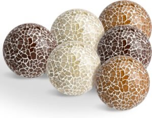 6-Piece Mosaic Sphere Balls Decorative Glass Balls – Table Sphere for Living Room Decor, Diameter 2.4 Inch (Classic Colors)