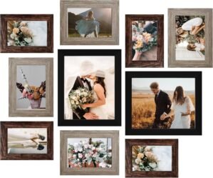 LUCKYLIFE Picture Frame Set 10-Pack, Gallery Wall Frame Collage with 8×10 5×7 4×6 Frames in 3 Different Finishes