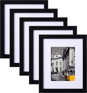 eletecpro 8×10 Picture Frames Set of 5, Gallery wall frame Display 5×7 Photo with Mat or 8×10 without Mat, Picture Frame Collage Wall Decor for Tabletop or Wall Mounting, Black
