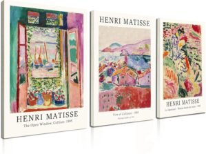 Induslyfe Framed Retro Vintage Wall Art Canvas Decor Set of 3, Matisse Wall Art Prints Poster Mid Century Modern Art, Sage Green Aesthetic Floral Botanical wall art, bedroom living room bathroom 12×16