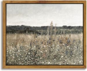 InSimSea Framed Canvas Wall Art Vintage Decor, Meadow with Flowers Painting Wall Art Prints, Landscape Wall Art for Living Room Decor Bedroom Home Bathroom Wall Decor, 8″x10″