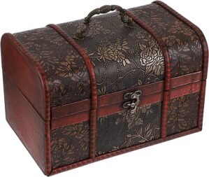 ELLDOO Vintage Treasure Chest, Pirate Keepsakes Box for Kids Gifts, Wooden Storage Box for Decorative Jewelry Pearl Trinkets, Large