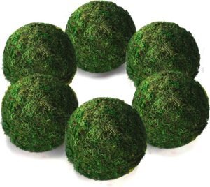 Qingbei Rina Moss Balls Decorative for Bowl(4″-Set of 6), Large Green Moss Ball, Spring Bowl Fillers for Centerpiece, Handmade Natural Moss Decorative Balls, Home Party Wedding Decor