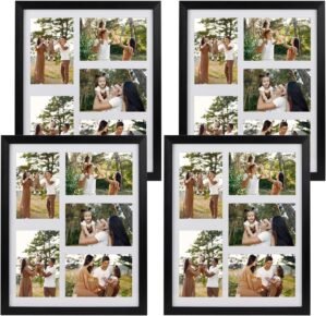 PHAREGE 5 Openings 4×6 Picture Frame Collage Black 4 Pack, 11×14 Poster Frame Set of 4, Display Family Wedding Photos Horizontal or Vertical on The Wall