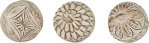 Deco 79 Paper Mache Handmade Intricately Carved Decorative Ball Orbs & Vase Filler with Various Floral Patterns, Set of 3 4″, 4″ H, Beige