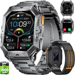 LIGE Smart Watch with 1000 mAh Battery, 2.13″ AMOLED Full Touch Screen Military Smart Watches for Men with Make/Answer Call/110 Sports Modes/5ATM Waterproof Watch/Sleep Monitor, iOS Android