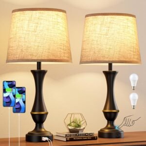 Upgraded Touch Lamps for Night Stands Set of 2 – Bedside Lamps with USB C+A, 3 Way Dimmable for Bedroom Living Room End Tables Office