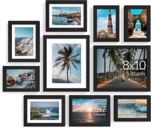 Vittanly 10 Pack Picture Frames Collage Wall Decor, Gallery Frame Set for Wall Mounting or Tabletop Display, Multi Sizes Including 2pcs 8×10, 4pcs 5×7, 4pcs 4×6, Black
