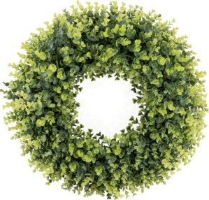 Spring Summer Boxwoods Green Wreath for Front Door Decor, 20In Greenery Wreath All Seasons Artificial Wreaths for Wall Window Porch Home Farmhouse St Patricks Day Indoor Outdoor Decoration