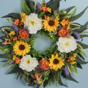 Kmise Spring Wreath Fall Decor Wreath for Front Door-22 Inch Summer Peony Eucalyptus Wreaths for Front Porch Farmhouse Home Decor
