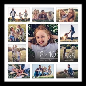 Americanflat 20×20 Collage Picture Frame with Polished Plexiglass – Fits One 8×10, Four 5×5 and Six 4×6 Photos or One 20×20 Photo – Gallery Wall Frame Set – Thin Photo Frame for Wall Display – Black