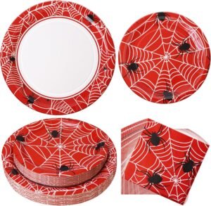 Paper Plates & Napkins, 25 Guest Disposable Party Supplies, Tableware Decorations Favors, Including 25pcs 9″ & 25pcs 7″ Plates & 25pcs Napkins for Halloween, Birthday, Parties, and Everyday Use
