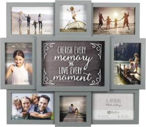 Malden International Designs Gray Cherish Every Moment 8-Opening Sentiment Dimensional Picture Frame Wall Collage, 8372-08