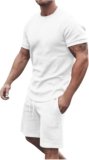 Generic Mens Casual 2 Piece Outfits Summer Fashion Gradient Color Short Sleeve Athletic Shirt and Drawstring Shorts Sweatsuit