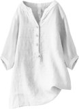 Linen Shirts for Women 2025 Trendy Summer Tops Button 3/4 Sleeve V Neck Plus Size Beach Blouses Boho Loose Tunic
