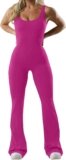 Women One Piece Jumpsuits Flare Jumpsuit with Bra Tummy Control Romper Workout Outfit Sleeveless Backless Bodysuit
