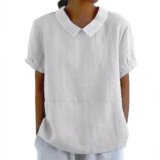 Linen Shirts for Women 2025 Summer Lightweight Short Sleeve Tunic Tshirts Casual Cute Collared Tops Business Blouses