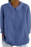 Womens Peter Pan Collar Tops 3/4 Sleeve Shirts Loose Casual Basic Solid Color Pullover Blouses 2025 Fashion