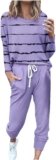 Lastesso Track Suits for Women Set Casual Long Sleeve Loose Fit Stripe Sweatsuits 2 Piece Set Soft Sporty Jogger Sets