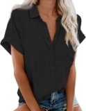 Ceboyel Button Down Shirts for Women 2024 Trendy Summer Tops Causal Dressy Short Sleeve Blouse Trendy Vacation Clothes