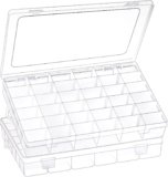2 Pack 36 Grids Clear Plastic Organizer Box with Adjustable Dividers, Small Craft Organizers and Storage, Compartment Container for Bead, Nail, Jewelry, Art, DIY Crafts, Fishing Tackle, Small Items
