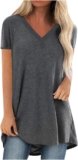 DASAYO Women V Neck Tunic Tee Loose Fit Hem Casual Going Out Tops Shirt Solid Summer Comfy Trendy Plain Soft Tunics Top