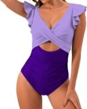 SHAOBGE Women’s Ruffled One Piece Swimsuits V Neck Tummy Control Cutout High Waisted Bathing Suit