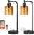 Industrial Touch Nightstand Lamps for Bedrooms Set of 2 – 3-Way Dimmable Table Lamps with USB C+A Ports and Outlet, Bedside Lamps with Amber Glass Shade for Living Room, Desk Lamps for Home Office