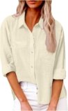 Cotton Linen Shirts for Women 3/4 Sleeve Button V Neck Blouses Summer Beach Holiday Gauze Loose Tunic Casual Y2k Tops