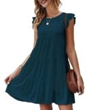 Generic Summer Dresses for Women 2024 Ruffle Cap Sleeve Crewneck Tiered Swing A-Line Dress Casual Flowy Vacation Boho Dresses