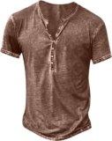 Mens Distressed Henley Shirts Retro Short Sleeve Tee Shirts Casual Button T-Shirts Slim Fit Pullover Y2K Outfits