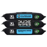DUDE Wipes – Flushable Wipes – 3 Pack, 144 Wipes – Unscented Extra-Large Adult Wet Wipes – Vitamin-E & Aloe – Septic and Sewer Safe