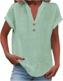 Linen Shirts for Women Summmer Short Sleeve Casual Tops Henley Vcation Beach Lounge Button Lightweight Tunic Blouse
