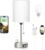 Dicoool White Bedside Lamp for Bedroom – 3 Color Temperatures Desk Lamp with USB C and A Ports, Pull Chain Table Lamp with AC Outlet, Nightstand Lamp with Silver Metal Base for Kids Girls