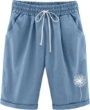 SHAOBGE Shorts for Women Trendy Summer 2024 Beach Drawstring Knee Length Shorts Loose Fit Resort Wear Fashion Clothes