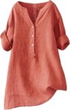 Linen Shirts for Women Button Down V Neck Boho Tees Short Sleeve Loose Fit Beach Tops Plus Size Casual Work Blouses